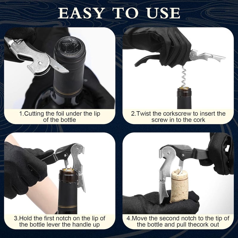 Raiten Waiter Corkscrew Wine Openers Heavy Duty Hinges Wine Key Bottle Opener All in One Double Hinged Waiter's Corkscrew with Foil Cutter Wine Tools for Bartenders Servers Sommelier (Black, 60) - Image 2